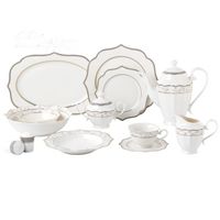 Lorren Home Trends 57 Piece Wavy Gold Mix And Match Bone China Service For 8-Blossom