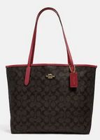 Coach City Tote In Signature Canvas - Gold/Brown 1941 Red