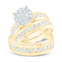 10K Yellow Gold Round Diamond Cluster Matching Wedding Ring Set 3/4 Cttw