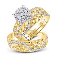 10K Yellow Gold Round Diamond Cluster Matching Wedding Ring Set 3/8 Cttw