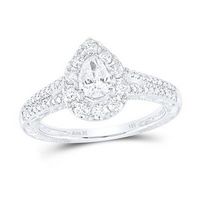 14K White Gold Pear Diamond Solitaire Bridal Engagement Ring 1 Cttw (Certified)