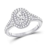 14K White Gold Oval Diamond Halo Bridal Engagement Ring 1 Ctw (Certified)