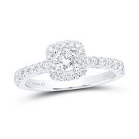 14K White Gold Round Diamond Halo Bridal Engagement Ring 1 Cttw (Certified)