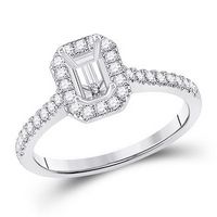 14K White Gold Round Diamond 1/2 Ct Emerald Center Bridal Semi-Mount Ring 1/3 Ctw