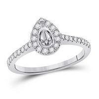 14K White Gold Round Diamond 1/2 Ct Pear Center Bridal Semi-Mount Ring 1/3 Ctw