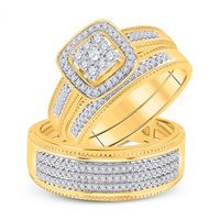10K Yellow Gold Round Diamond Square Matching Wedding Ring Set 5/8 Cttw