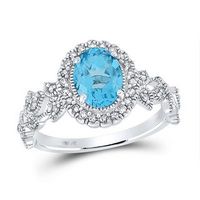 10K White Gold Oval Synthetic Blue Topaz Fashion Ring 1-7/8 Cttw