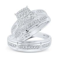 10K White Gold Round Diamond Cluster Matching Wedding Ring Set 1/2 Cttw