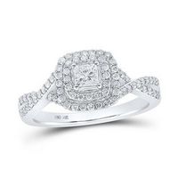 14K White Gold Princess Diamond Halo Bridal Engagement Ring 3/4 Cttw (Certified)