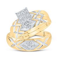 10K Yellow Gold Round Diamond Square Matching Wedding Ring Set 1/2 Cttw