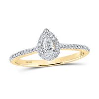 10K Yellow Gold Pear Diamond Halo Bridal Engagement Ring 1/3 Cttw