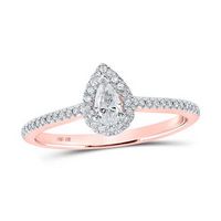10K Rose Gold Pear Diamond Halo Bridal Engagement Ring 1/3 Cttw