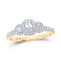 10K Yellow Gold Emerald Diamond 3-Stone Bridal Engagement Ring 1/2 Cttw