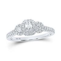10K White Gold Emerald Diamond 3-Stone Bridal Engagement Ring 1/2 Cttw