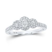 10K White Gold Oval Diamond 3-Stone Bridal Engagement Ring 1/2 Cttw