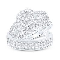 14K White Gold Round Diamond Cluster Matching Nicoles Dream Collection Wedding Ring Set 1-3/4 Cttw