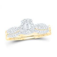 10K Yellow Gold Emerald Diamond Halo Bridal Wedding Ring Set 1/2 Cttw (Certified)