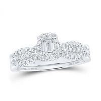 10K White Gold Emerald Diamond Halo Bridal Wedding Ring Set 1/2 Cttw (Certified)