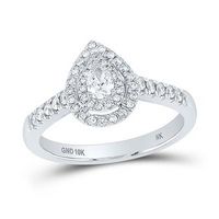 10K White Gold Pear Diamond Halo Bridal Engagement Ring 1/2 Cttw (Certified)
