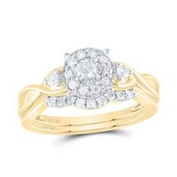 10K Yellow Gold Round Diamond Halo Twist Bridal Wedding Ring Set 1/3 Cttw