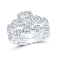 14K White Gold Princess Diamond Bridal Wedding Ring Set 1 Cttw