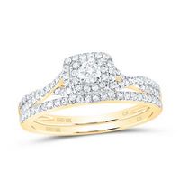 10K Yellow Gold Round Diamond Halo Bridal Wedding Ring Set 1/2 Cttw