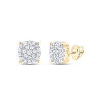 10K Yellow Gold Round Diamond Cluster Earrings 1/2 Cttw