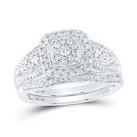 10K White Gold Round Diamond Bridal Wedding Ring Set 3/8 Cttw