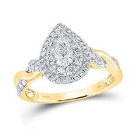 14K Yellow Gold Pear Diamond Twist Halo Bridal Engagement Ring 1 Cttw (Certified)