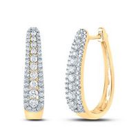 10K Yellow Gold Round Diamond Oblong Hoop Earrings 7/8 Cttw