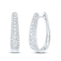 10K White Gold Round Diamond Oblong Hoop Earrings 7/8 Cttw
