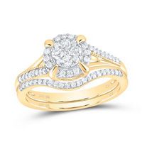 10K Yellow Gold Round Diamond Bridal Wedding Ring Set 3/8 Cttw
