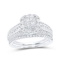 14K White Gold Princess Diamond Bridal Wedding Ring Set 1 Cttw