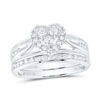 10K White Gold Round Diamond Heart Bridal Wedding Ring Set 1/2 Cttw