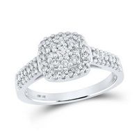 10K White Gold Round Diamond Halo Bridal Wedding Ring Set 1/2 Cttw