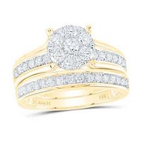 14K Yellow Gold Round Diamond Cluster Bridal Wedding Ring Set 1 Cttw