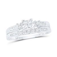 10K White Gold Princess Diamond Bridal Wedding Ring Set 3/8 Cttw