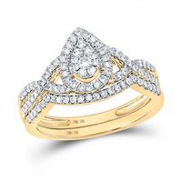 10K Yellow Gold Round Diamond Teardrop Bridal Wedding Ring Set 1/2 Cttw