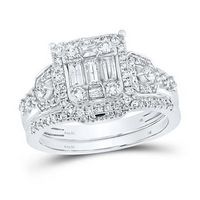 14K White Gold Baguette Diamond Bridal Wedding Ring Set 7/8 Cttw