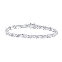 Sterling Silver Round Diamond Heart Tennis Bracelet 1/4 Cttw