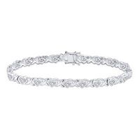 Sterling Silver Round Diamond Heart Tennis Bracelet 1/4 Cttw