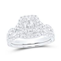 14K White Gold Baguette Diamond Bridal Wedding Ring Set 1 Cttw