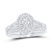 10K White Gold Round Diamond Oval Bridal Wedding Ring Set 1/2 Cttw