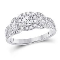 14K White Gold Round Diamond 3-Stone Bridal Engagement Ring 1-1/4 Cttw (Certified)