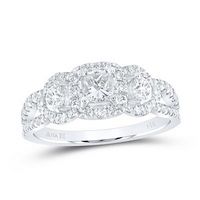 14K White Gold Princess Diamond 3-Stone Bridal Engagement Ring 1-1/3 Cttw (Certified)