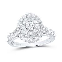 10K White Gold Round Diamond Oval Bridal Engagement Ring 1-1/5 Cttw