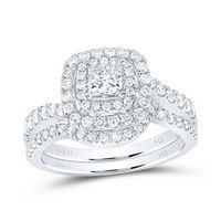 14K White Gold Princess Diamond Halo Bridal Wedding Ring Set 1 Cttw (Certified)