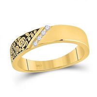 14K Yellow Gold Round Diamond Wedding Rose Flower Band Ring 1/20 Cttw