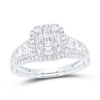 14K White Gold Round Diamond Bridal Wedding Ring Set 1 Cttw