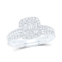 14K White Gold Baguette Diamond Bridal Wedding Ring Set 3/4 Cttw